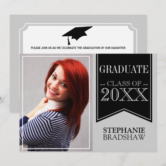 Afstuderen voor zwarte schoolkleuren van Ribbon Kaart (Voorkant / Achterkant)