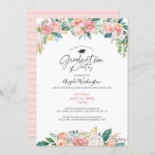 Afstuderen Waterverf Blush Pink Floral Script Kaart