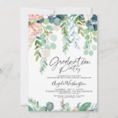 Afstuderen Waterverf Greenery Chic Script Party Aankondiging (Voorkant)