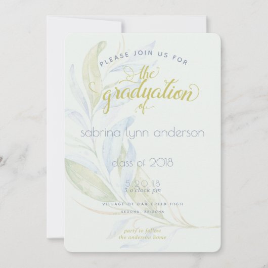Afstuderen Waterverf Modern Boho Leafy Branches Kaart (Voorkant)