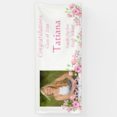 Afstuderen, Waterverf, Roze Bloem, Aangepaste Foto Spandoek (Verticaal)