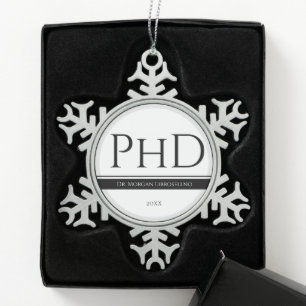 Afstuderen White Black Grey Name Year PhD Tin Sneeuwvlok Ornament