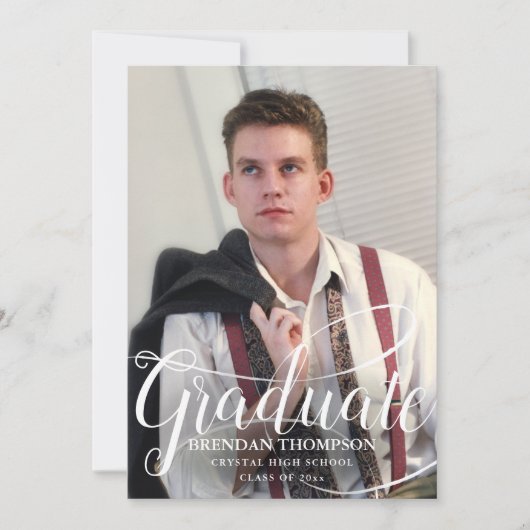 Afstuderen White Script Typografie Foto grijs Aankondiging (Voorkant)