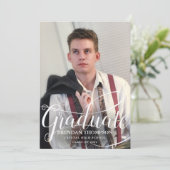 Afstuderen White Script Typografie Foto grijs Aankondiging (Staand voorkant)