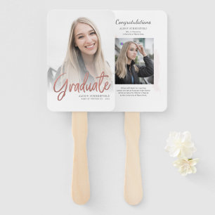 Afstuderen Wit Rose Gold Script Afstudeerder Foto' Handwaaier