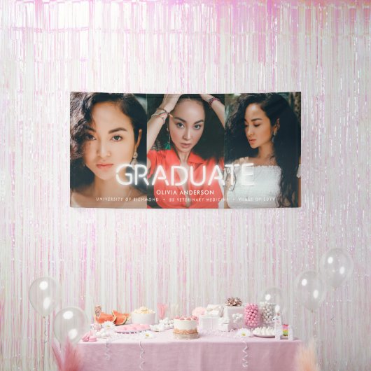 Afstuderen witte neon multi-fotomodern spandoek (Feest)