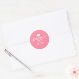 Afstuderen witte typografie op roze achtergrond ronde sticker
