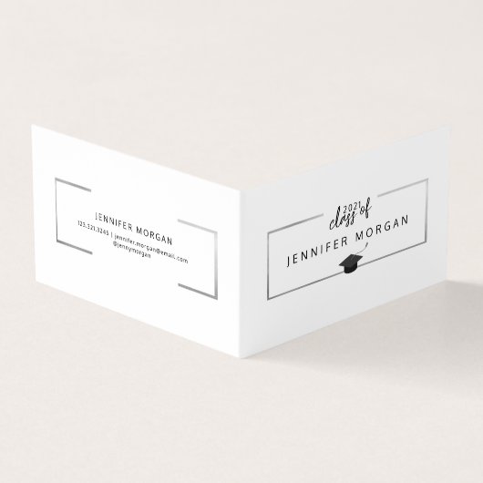 Afstuderen Zilver Elegant Gevouwen Naam Kaart Visitekaartjes (Buitenkant)