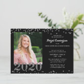 Afstuderen Zilver Glitter Confetti Zwart Kaart (Staand voorkant)