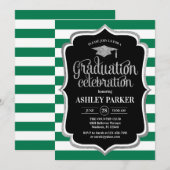 Afstuderen - Zilver zwarte witte strepen Kaart (Voorkant / Achterkant)
