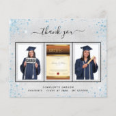 Afstuderen zilverblauwe foto bedankkaart (Voorkant)