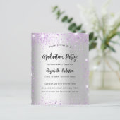 Afstuderen zilveren violet paarse uitnodiging (Staand voorkant)