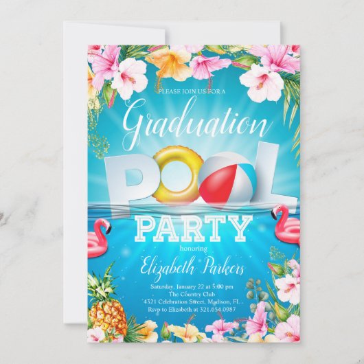Afstuderen Zomer Zwembad Party Kaart (Voorkant)