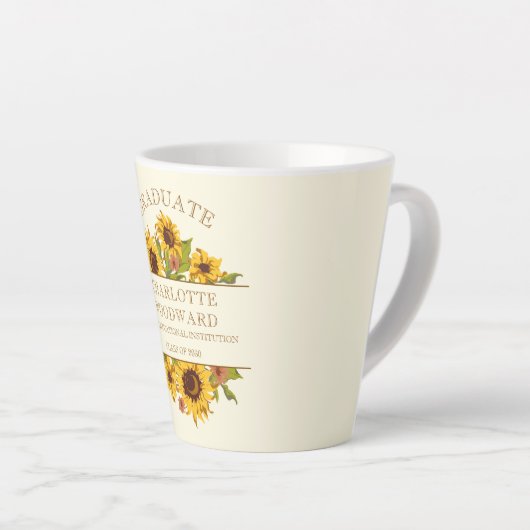 Afstuderen Zonnebloemen Bloemen Afstuderen Latte Mok (Rechterhoek)