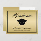 Afstuderen zwart Afstudeerder Pet en script op zil Uitnodiging Briefkaart (Voorkant / Achterkant)