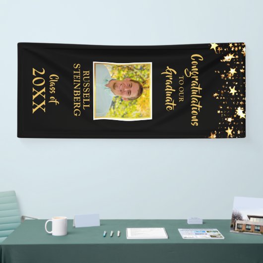 Afstuderen Zwart en Gouden Sterren Fotodeur Spandoek (Beurs)