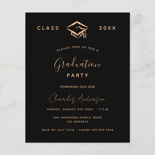 Afstuderen zwart goud 2024 begrotingsuitnodiging flyer (Voorkant)