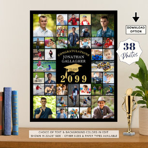 Afstuderen Zwart Goud Congrats 38 Fotocollage Poster