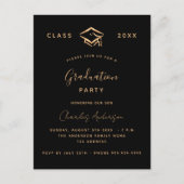 Afstuderen zwart goud minimalist 2025 uitnodiging briefkaart (Voorkant)