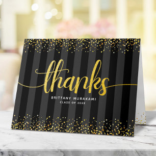 Afstuderen zwart gouden script kalligrafie chic gl bedankkaart