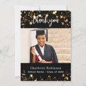 Afstuderen zwart gouden sterren foto bedankkaart (Voorkant)