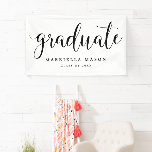 Afstuderen zwart script | Aangepaste achtergrondkl Spandoek (Insitu)