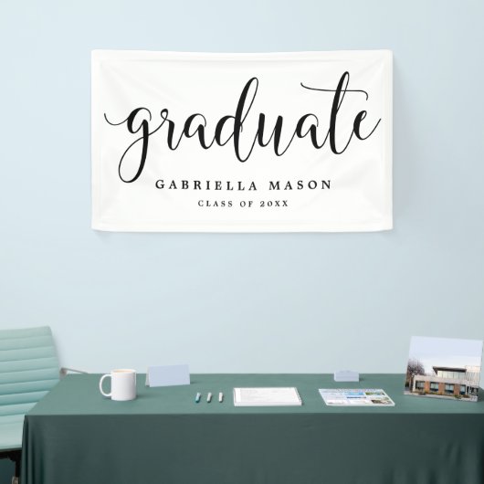 Afstuderen zwart script | Aangepaste achtergrondkl Spandoek (Beurs)