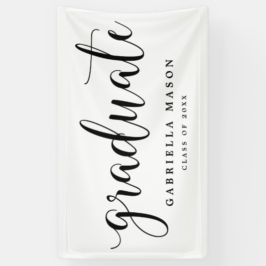 Afstuderen zwart script | Aangepaste achtergrondkl Spandoek (Verticaal)