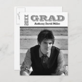 Afstuderen zwart-wit - Briefkaart uitnodiging (Voorkant / Achterkant)