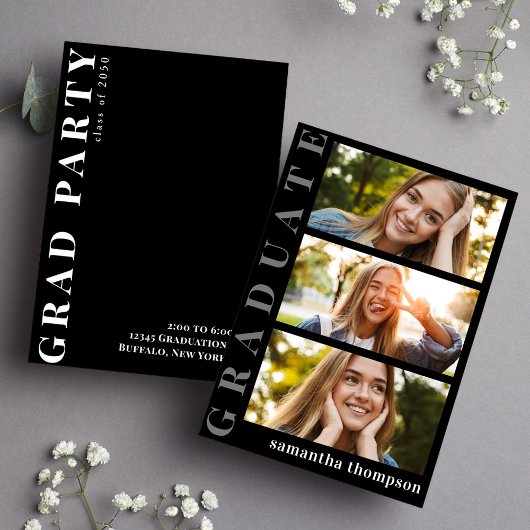 Afstuderen Zwart-wit Moderne minimalistische foto Aankondiging