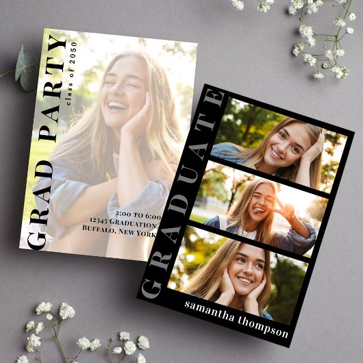 Afstuderen Zwart-wit Moderne minimalistische foto Aankondiging