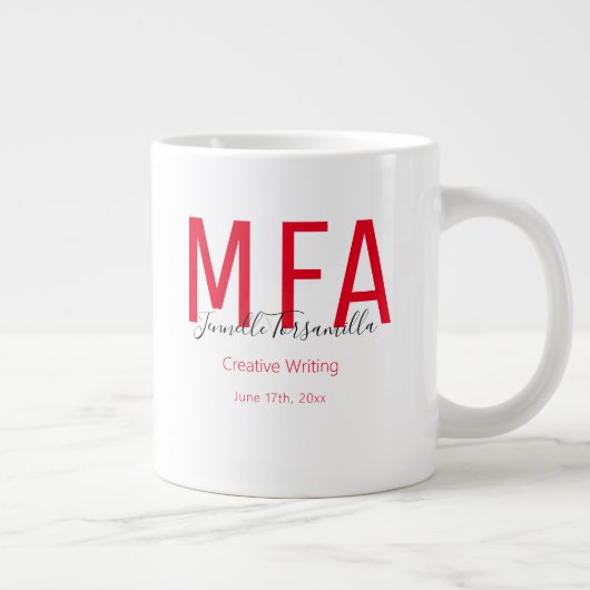 Afstuderen zwarte datumnaam Mate MFA Giant Coff Extra Grote Beker (Rechts)