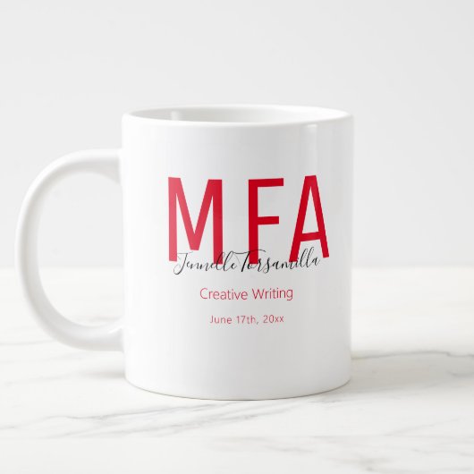Afstuderen zwarte datumnaam Mate MFA Giant Coff Extra Grote Beker (Links)