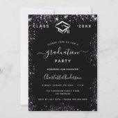 Afstuderen zwarte paarse violet glitter luxe kaart (Voorkant)