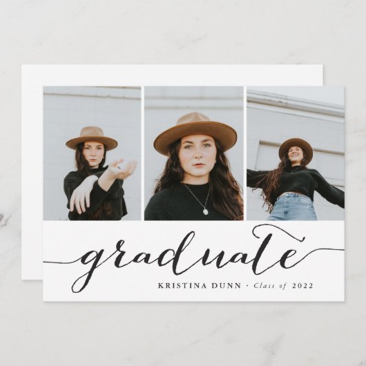 Afstuderen zwarte-scriptfotocollage | AFSTUDEREN Kaart (Voorkant / Achterkant)