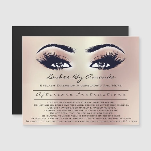 Aftercare Instructies Lashes Extension Microblade Magnetische Uitnodiging (Voorkant / Achterkant)