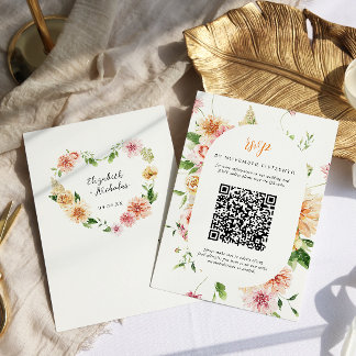 Afterglow Garden Floral Heart QR Code Wedding RSVP