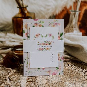 Afterglow Monogram Romantische bloemige bruiloft Uitnodigingen Wikkel