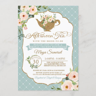 Aftermiddag Tea Turquoise Blue Floral Vrijgezellen Kaart