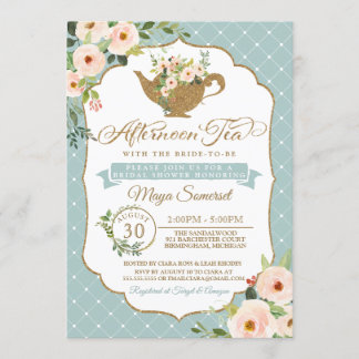 Aftermiddag Tea Turquoise Blue Floral Vrijgezellen Kaart