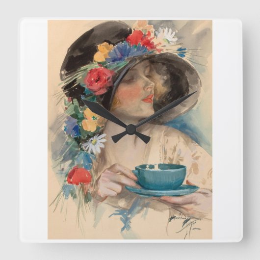 Aftermiddag Tea Vierkante Klok (Voorkant)