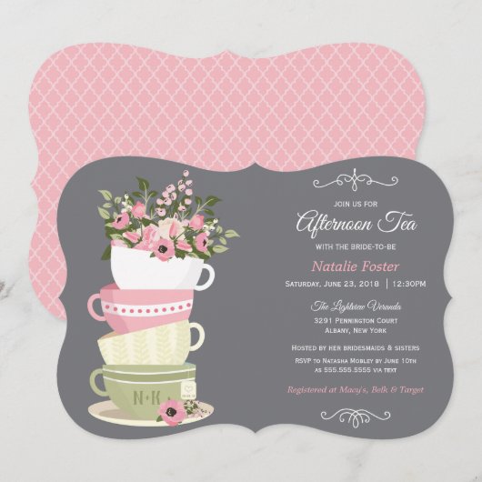 Aftermiddags Tea Bridal Shower Kaart (Voorkant / Achterkant)