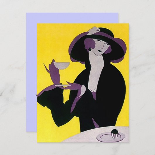 Aftermiddags uitnodiging art deco Lady (Voorkant / Achterkant)