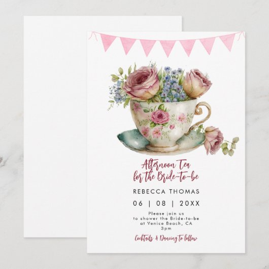 afternoon tea rose nuptiale invitation (Devant / Derrière)