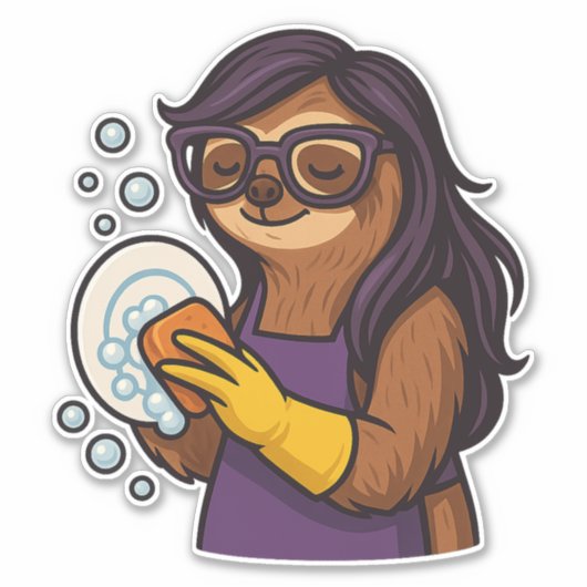 Afwassen met luiaardmunt sticker (Voorkant)