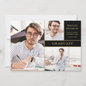 Afwastudeerd Zwart en Goud 3 Foto Collage Afstuder Aankondiging (Voorkant)