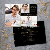 Afwastudeerd Zwart en Goud 3 Foto Collage Afstuder Aankondiging