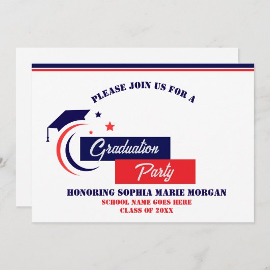 Afwijdingskaart Blauwe Rode Witte Afstuderen Kaart (Voorkant / Achterkant)