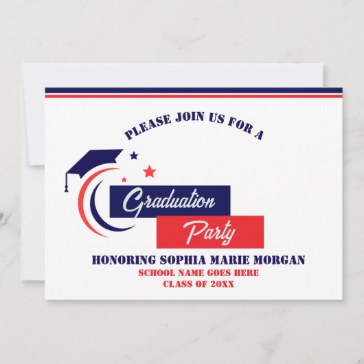 Afwikkeling Blauwe Rode Witte Afstudeeruitnodiging Kaart