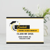 Afwikkelingsgele zwart wit afstudeer aankondiging (Staand voorkant)